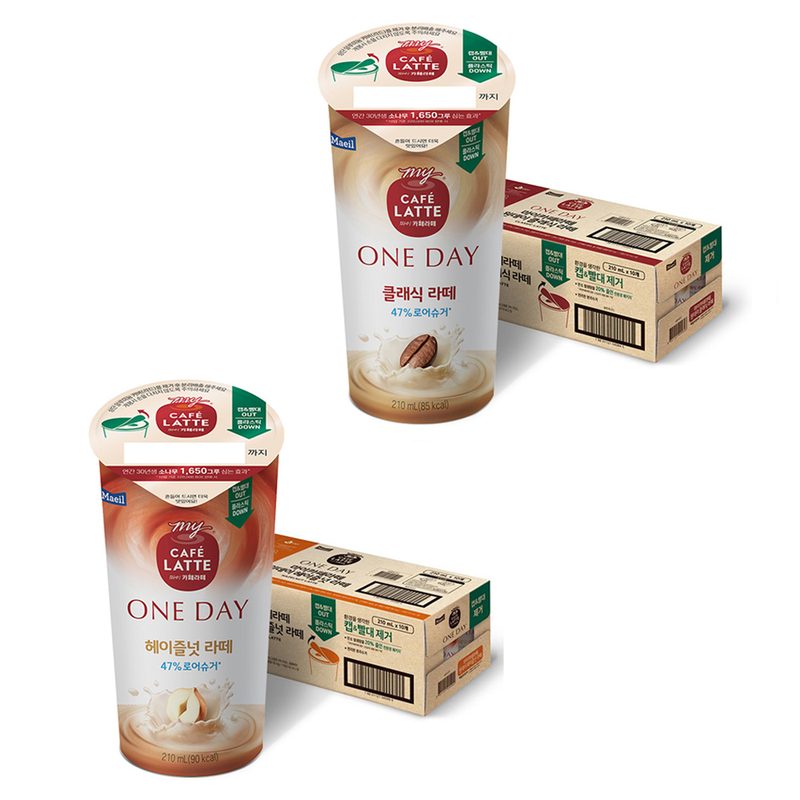 마이카페라떼 원데이 로어슈거 클래식라떼 210ml 10p + 헤이즐넛라떼