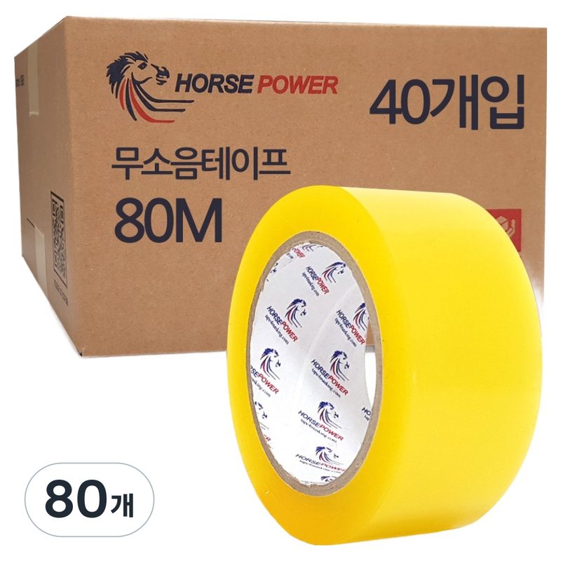 홀스파워 무소음 박스테이프 48mm x 80m, 투명, 80개
