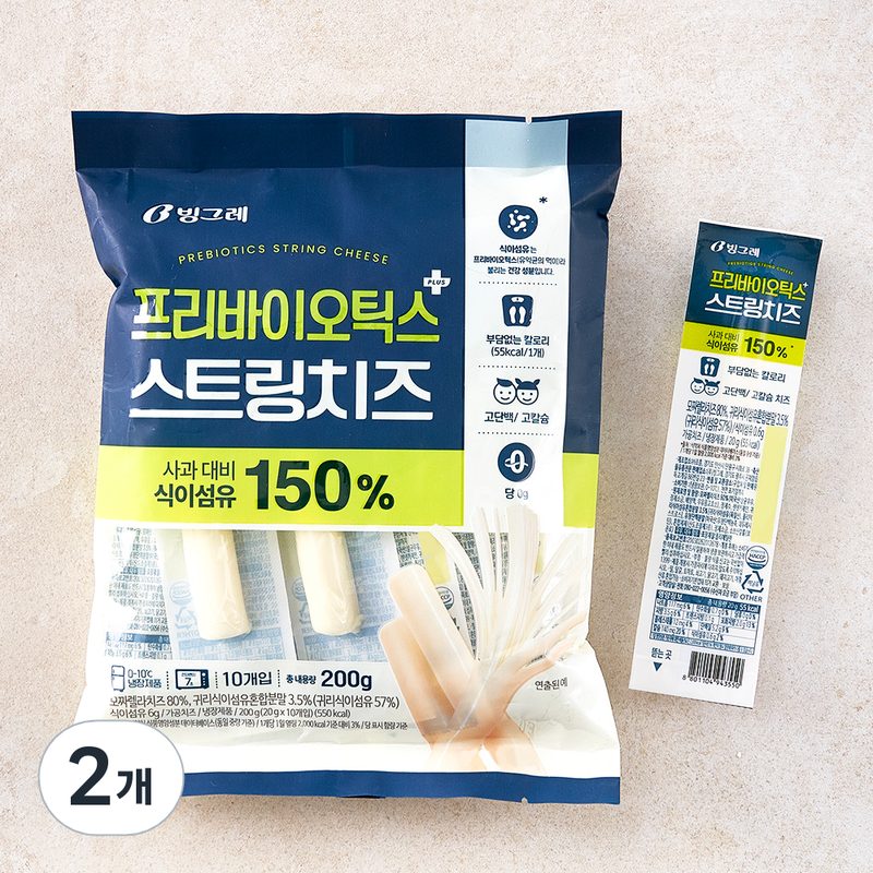 [로켓프레시] 빙그레 프리바이오틱스 스트링치즈, 20g, 10개입, 2개