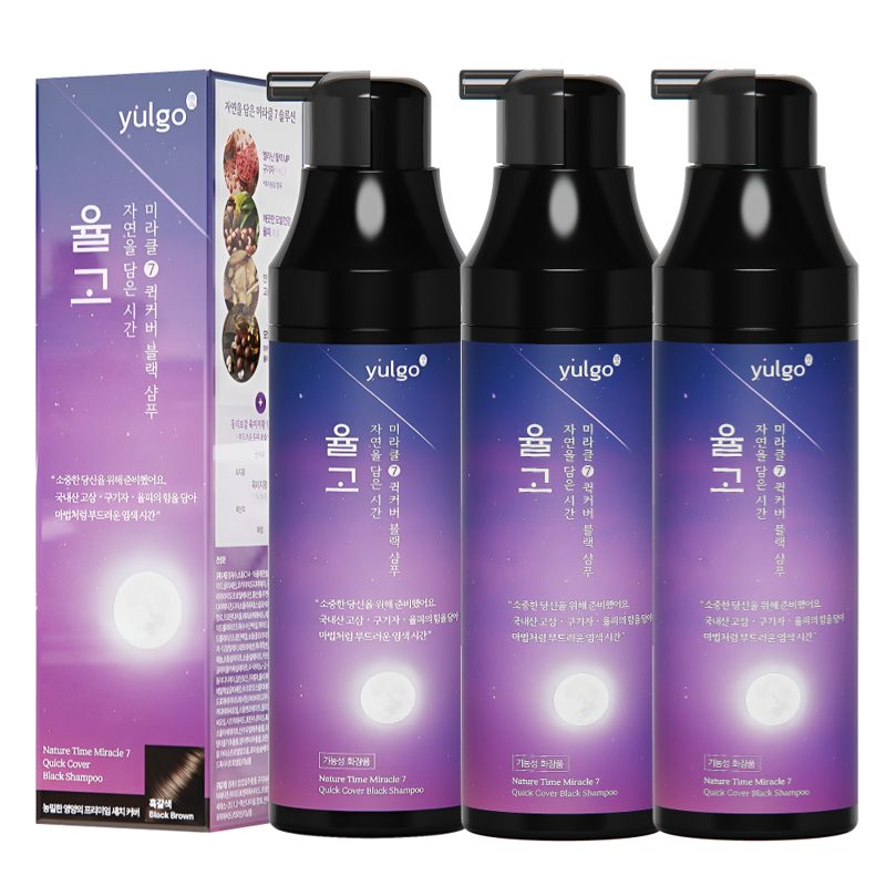 율고 자연을 담은 시간 순한 새치 염색샴푸 흑갈색, 3개, 200ml
