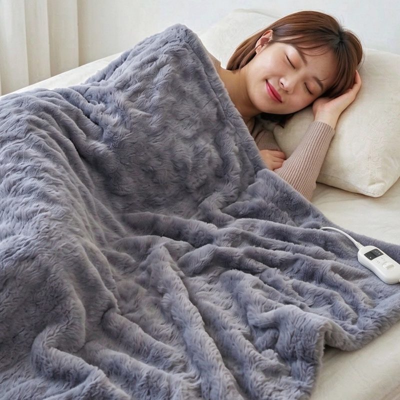 리보아 인조 토끼털 워셔블 전기 온열 담요 1인용 발열 담요 사무실 캠핑