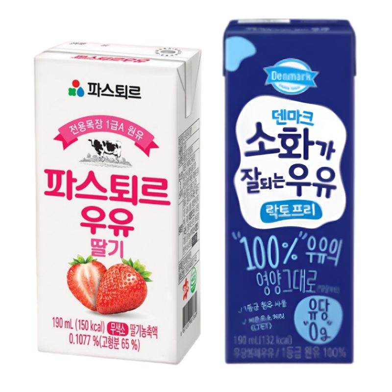 [베스트 혼합구성 ] 파스퇴르 딸기우유 12 + 덴마크우유 락토프리우유 
