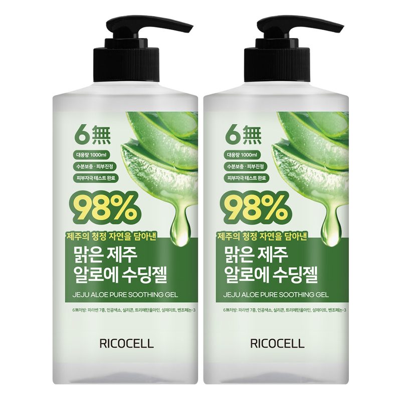 리코셀 대용량 저자극 맑은 제주 알로에 98% 수딩젤, 2개, 1L
