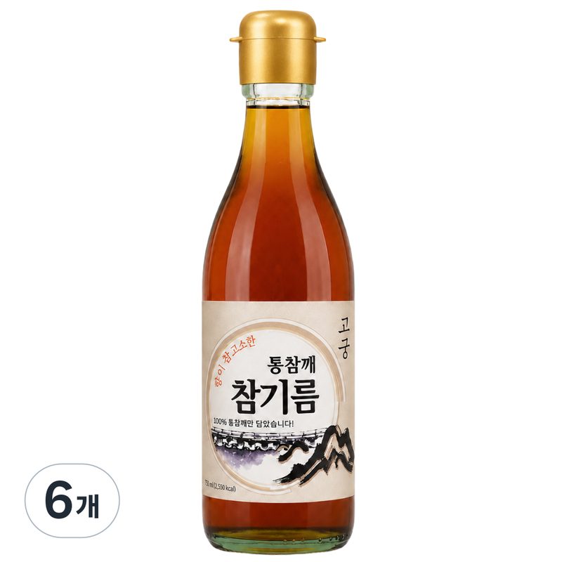 고궁전통압착 100% 통참깨 참기름, 6개, 350ml