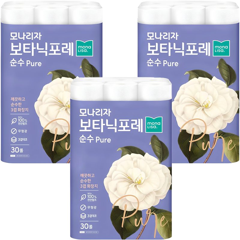 모나리자 보타닉포레 순수 천연펄프 3겹 데코 고급롤화장지, 27m, 30