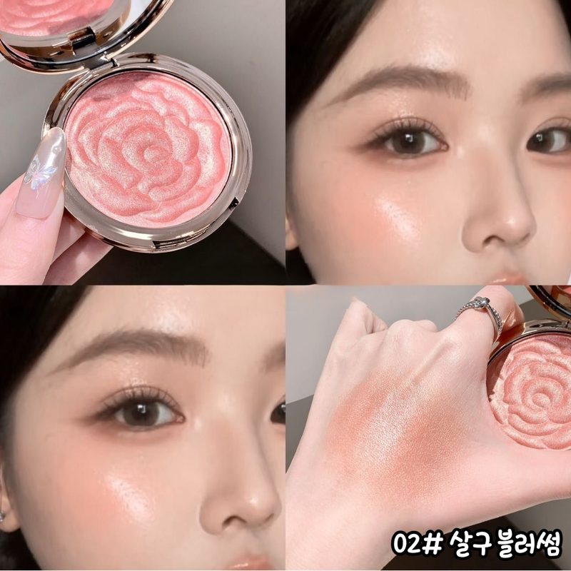 차차앤코 블루밍 로즈 펄 블러셔 물광 하이라이터 치크 생기톤업 광채 쉬머