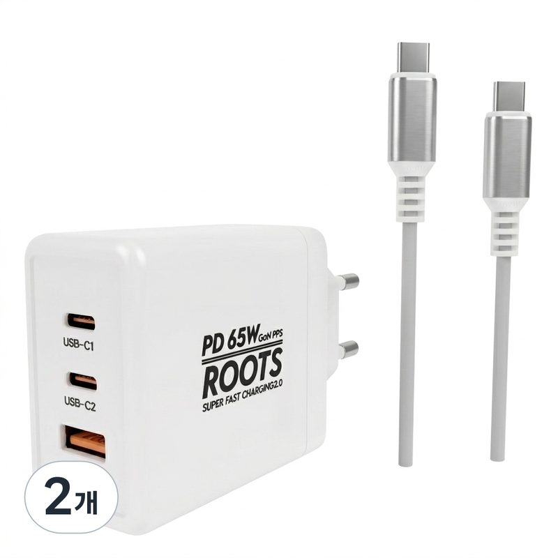 루츠 국내생산 초고속 멀티 충전기 C타입 3포트 PD 65W PPS +