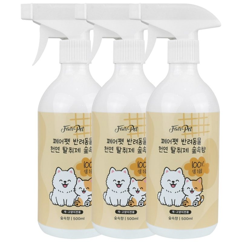 페어펫 반려동물 100%식물추출물 천연탈취제 숲속향, 3개, 500ml