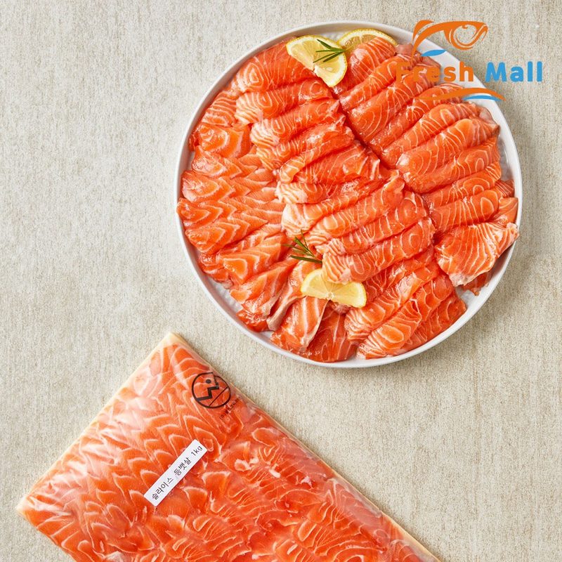 프레쉬몰 노르웨이 슈페리어등급 생연어 슬라이스 1kg, 1kg, 1개