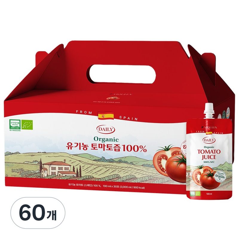 바이퀸 델리오 유기농 NFC 착즙 100% 레드 토마토 즙 주스, 60개