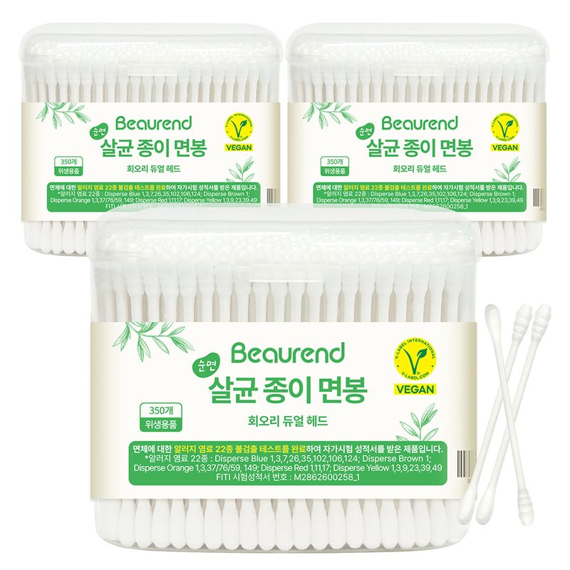 뷰렌드 비건 순면 살균 나무 면봉, 350개입, 3개