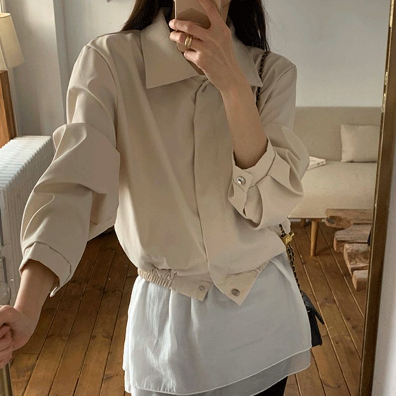 로빈슨 절개 봄아우터 코튼 크롭 블루종 점퍼 자켓