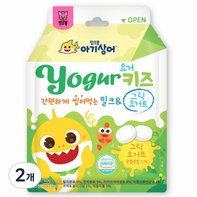 핑크퐁 아기상어 요거키즈 밀크 그릭요거트, 2개, 40g