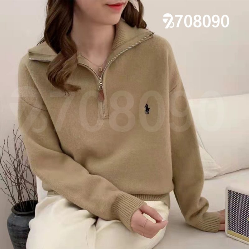 708090 가을 겨울 랄프 조랑말 자수 루즈핏 반집업 터틀넥 니트 스웨