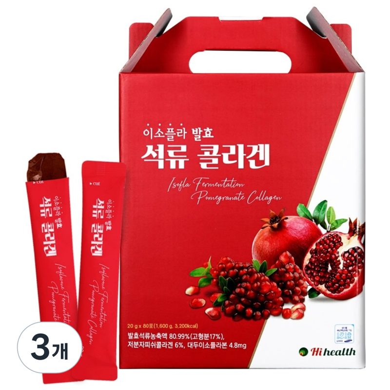 하이헬스 이소플라 발효 석류 콜라겐 젤리 스틱 80개, 1.6kg, 3개