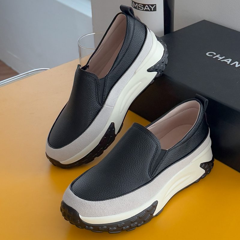 소울리 여성 가죽 키높이 슬립온 운동화 5CM