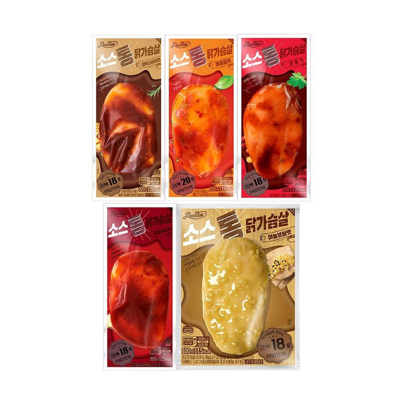 [랭킹닭컴] 맛있닭 소스 통 닭가슴살 5종 맛보기 세트, 100g, 50