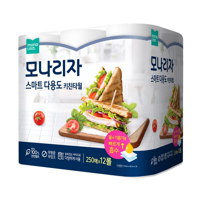 모나리자 스마트 다용도 키친타올 250매, 12롤, 12개