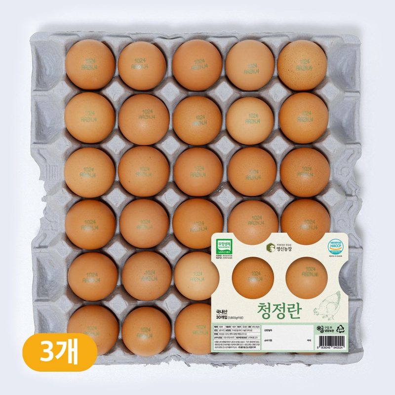 [당일산란]영신팜스 농장직송 무항생제 HACCP 특란 계란, 3개, 30