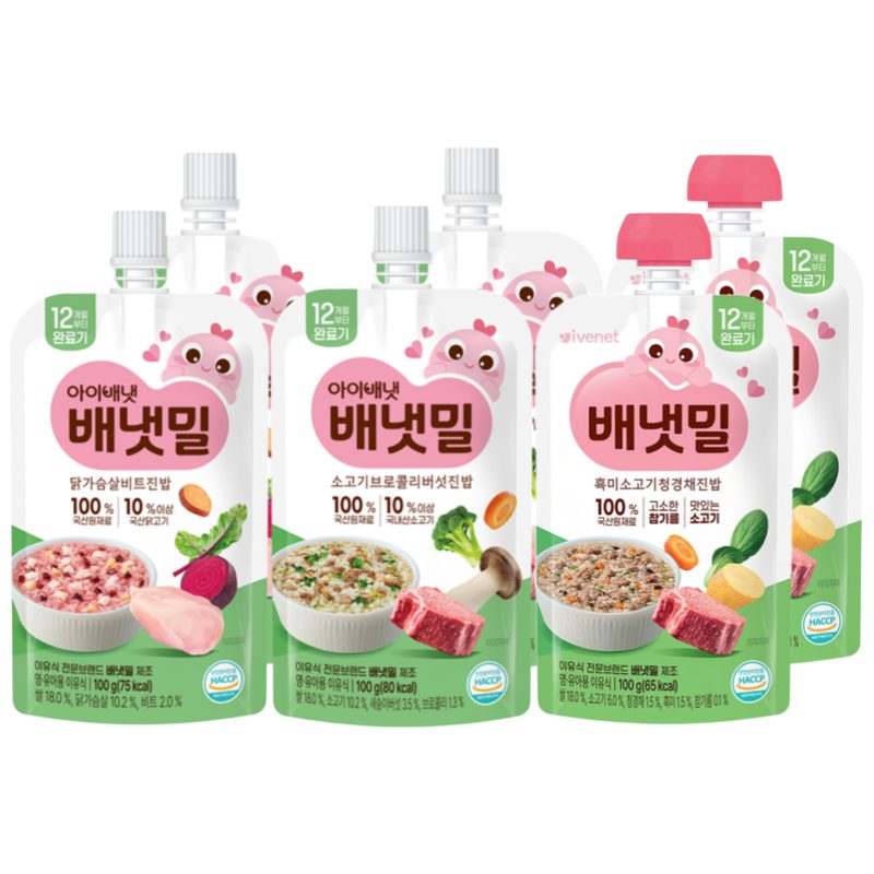 배냇밀 완료기 이유식 3종, 1세트, 600g, 혼합맛(소고기 브로콜리/