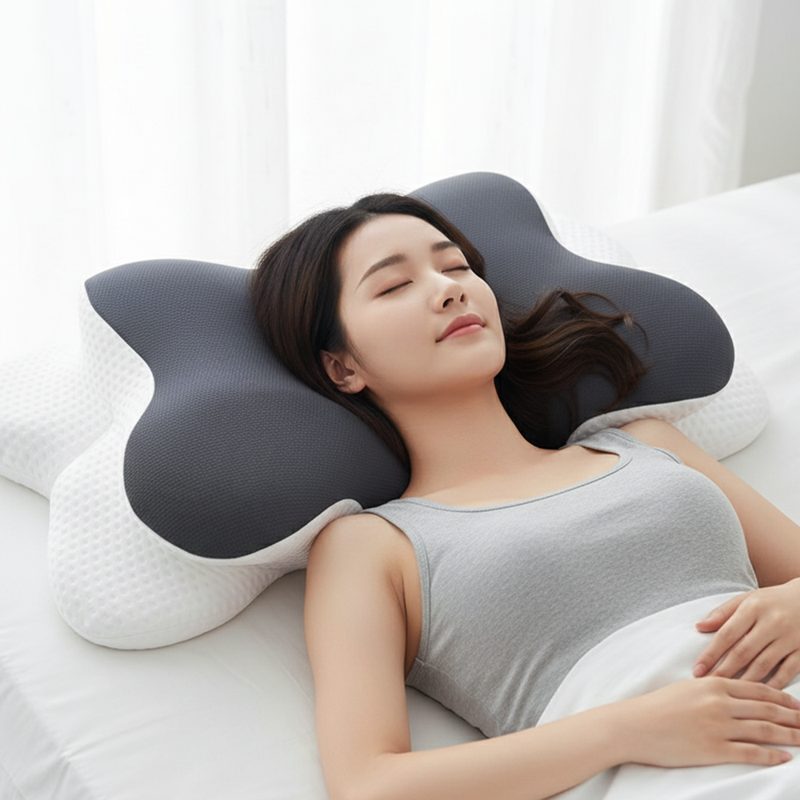 그린스토아 베개 목편한 경추 배게, 1개, 화이트 + 그레이
