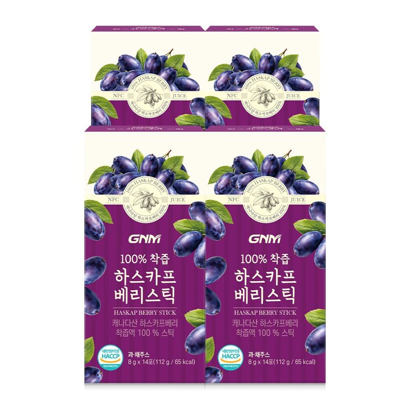 GNM 100% 착즙 하스카프베리 스틱, 4개, 112g