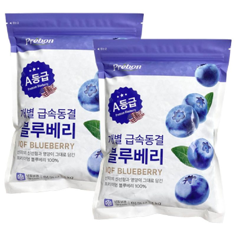 [개별급속동결] 2025년 수확 A등급 미국산 세척 냉동 블루베리, 2개
