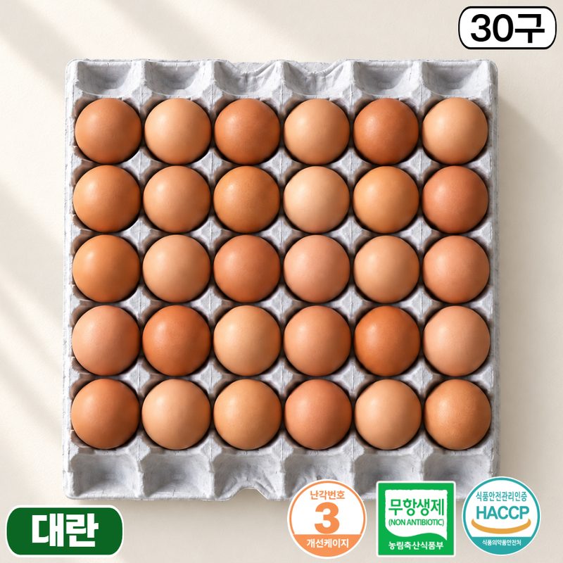 제이피농장 난각번호 3번 무항생제 계란 HACCP 신선한 대란, 1개, 