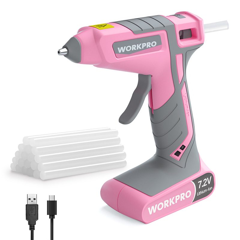 WORKPRO 7.2V 무선 핑크 글루건 세트 ,20개 글루스틱 ,340