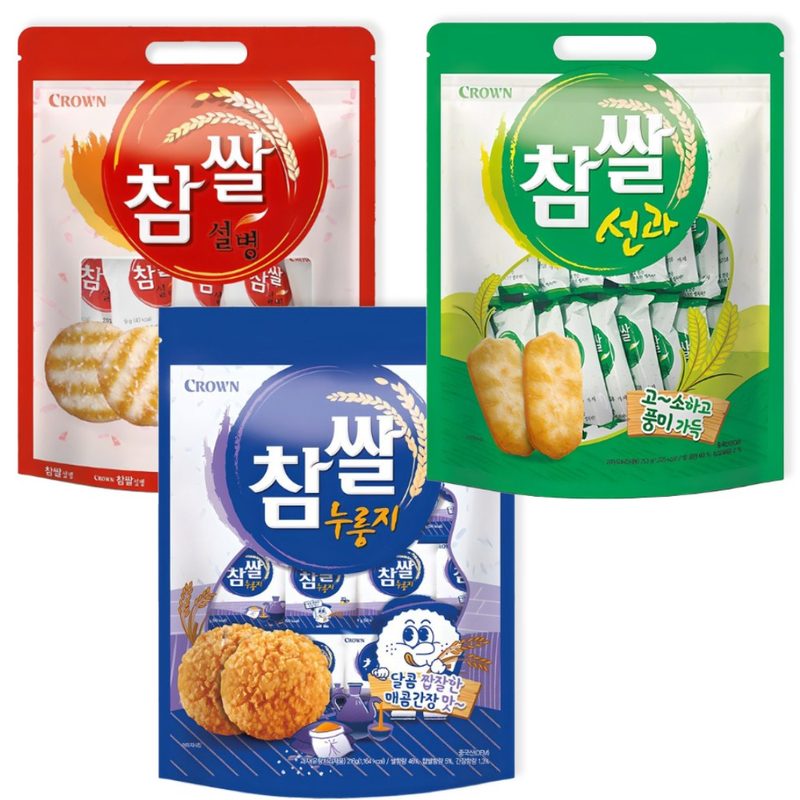 [추억의과자] 크라운 참쌀 설병 + 참쌀 선과 + 참쌀 누룽지, 옛날 찹