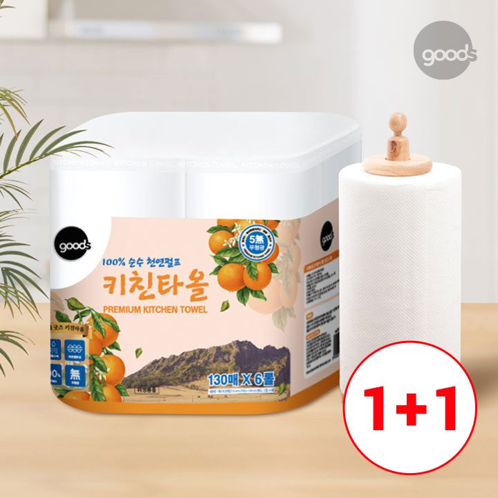 [1+1] 굿즈 다용도 키친타올 130매 x 6롤 (총 12롤), 130