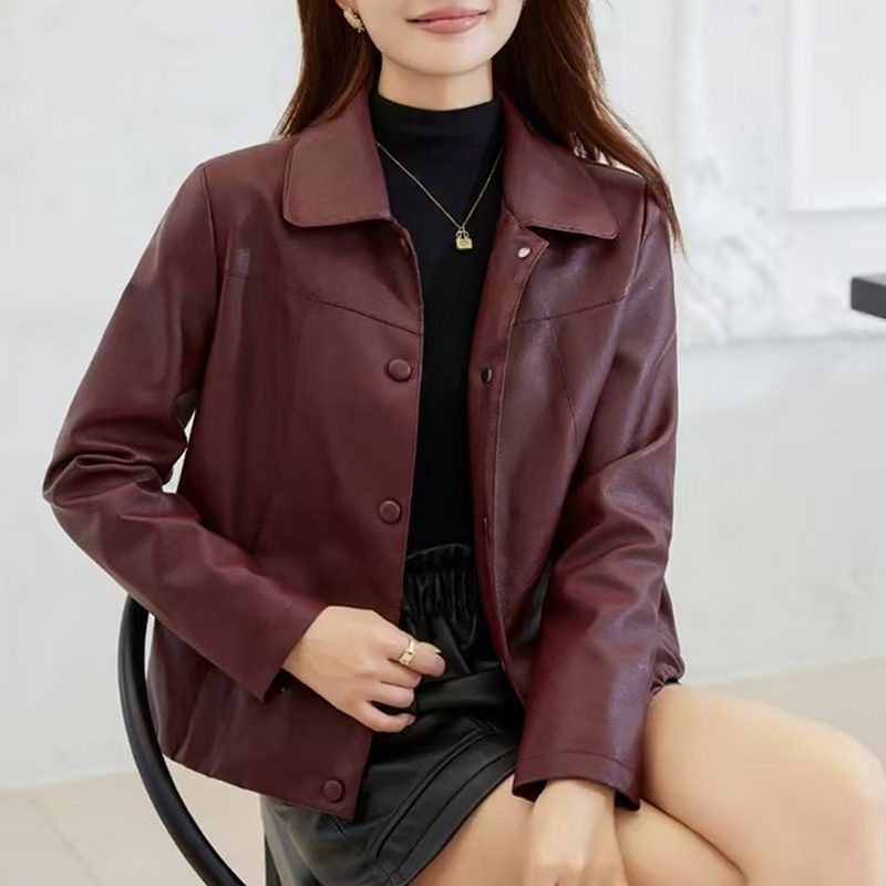 ZIVIA 여성 가죽 자켓 슬림핏 봄 가을 빅사이즈 카라 라이더 점퍼