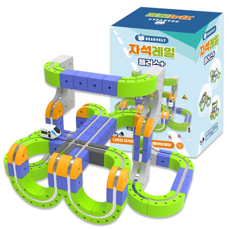 베어블리 자석레일 블럭 큐브 전동트랙 기차장난감, 1세트, 혼합색상