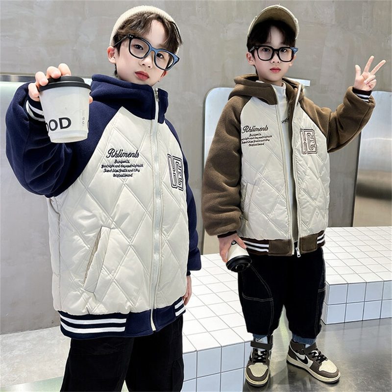 기모 남아 아동 주니어 청소년 학생 누빔 야구점퍼 후드 집업 보온 자켓 