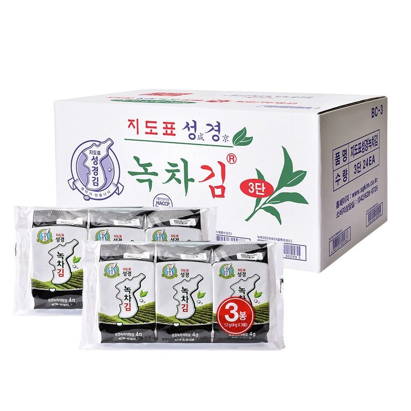 [성경김본사] 지도표성경김 녹차 식탁김 4g 3봉 x 24개 (총72봉)