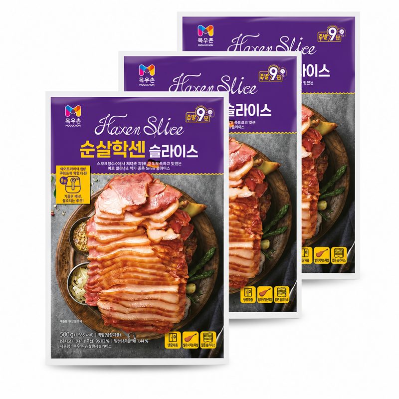 독일식 족발 요리 목우촌 순살 학센 슬라이스 500g 돼지 고기, 3개,
