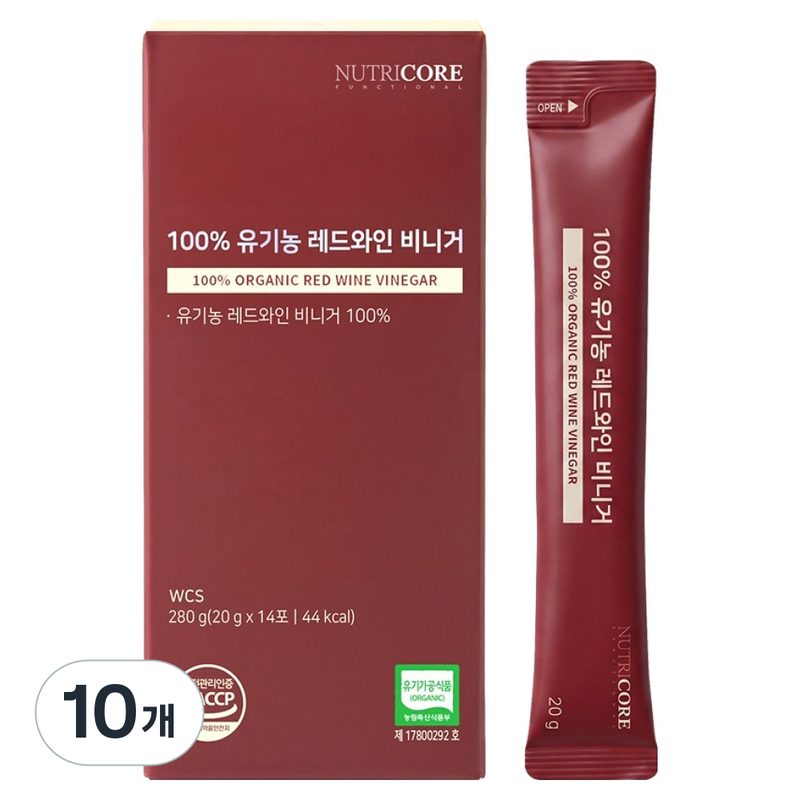 뉴트리코어 100% 유기농 레드와인 비니거 14p, 280g, 10개