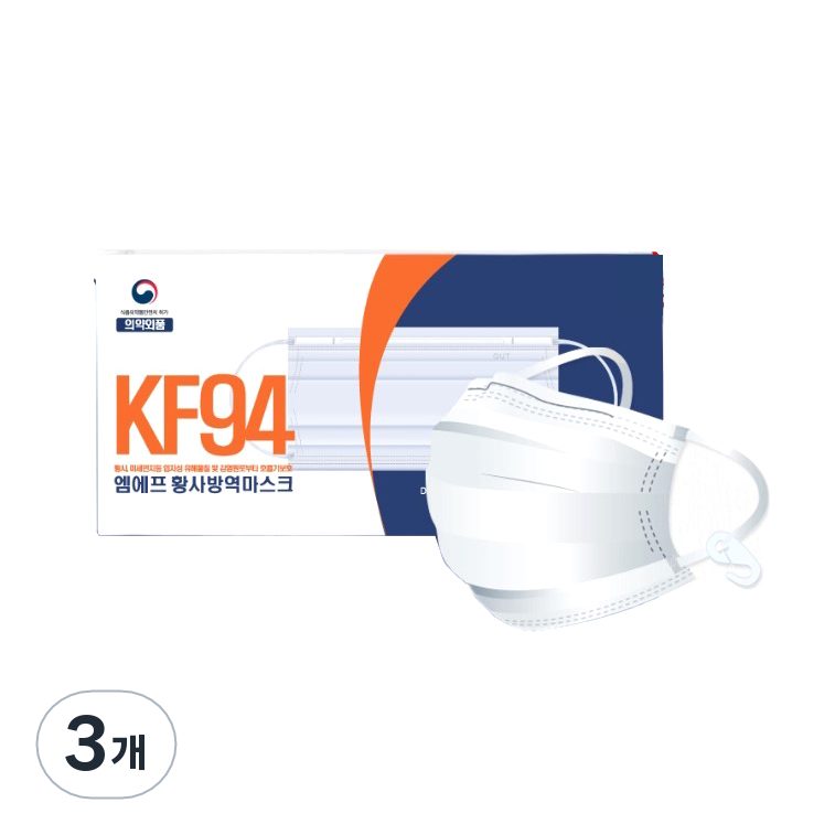 엠에프 황사 방역 마스크 대형 KF94 고리형, 50개입, 3개, 백색