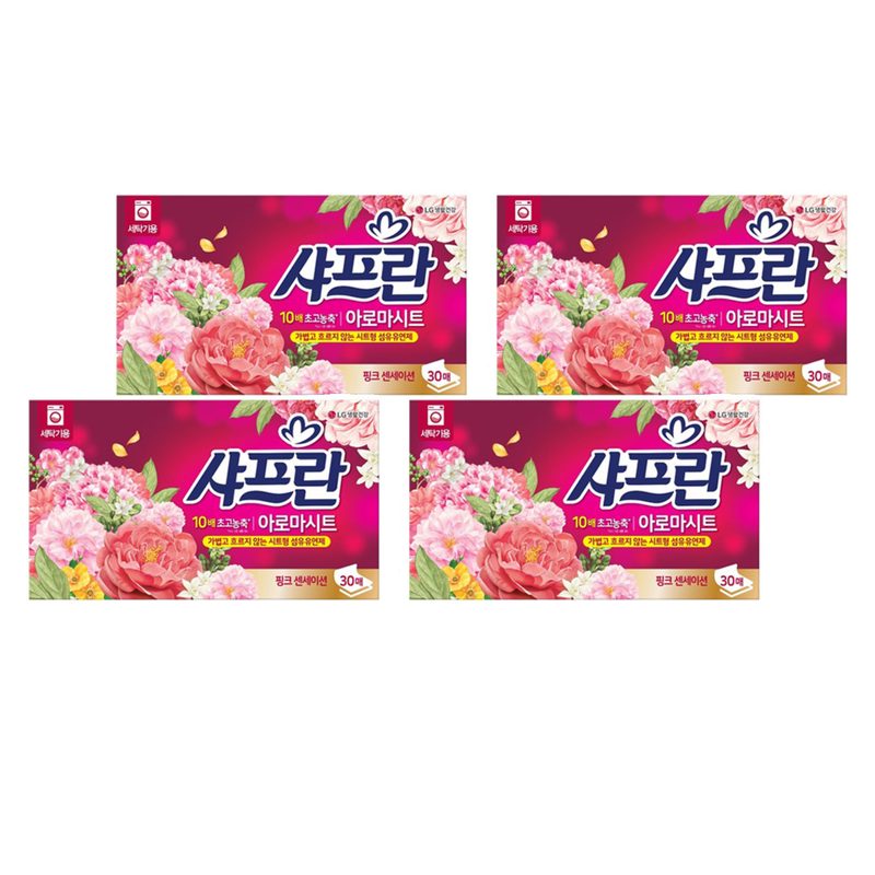 샤프란 아로마시트 시트형 섬유유연제 핑크 센세이션, 30개입, 4개
