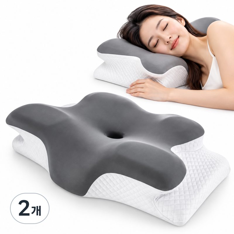 SOLEV 옆으로자는 메모리폼 목편한 경추베개 빨아쓰는, 2개, 그레이