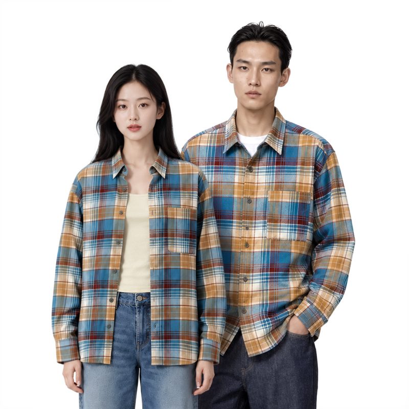 BASE CASE 남녀공용 플란넬 체크셔츠 오버핏 긴팔 남방
